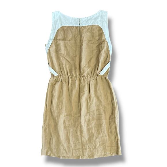 Gigliotti Italy Linen Rayon Tan & Cream Colorblock Dress Size S - Picture 4 of 7
